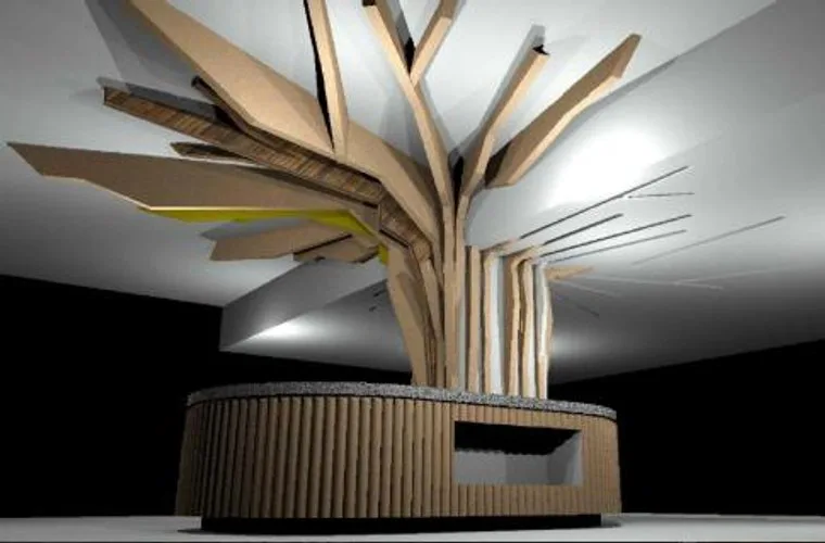 Sculptural timber installation in a hospitality interior