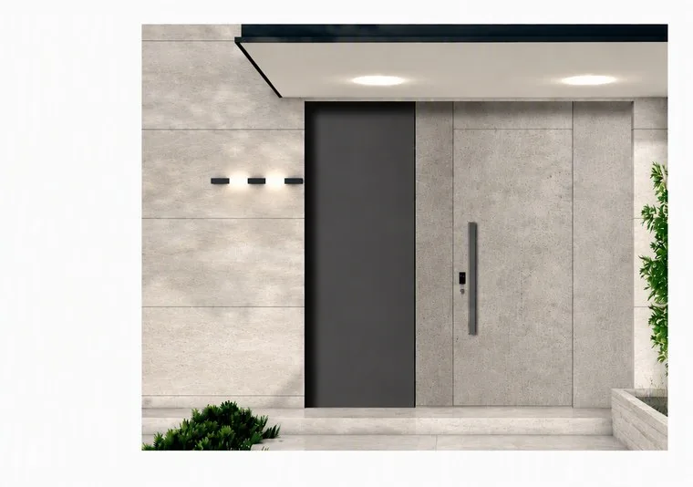 Aluminium entrance door design — illustrative finish
