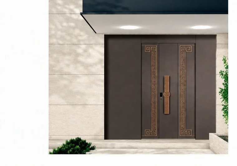 Aluminium entrance door design — illustrative finish