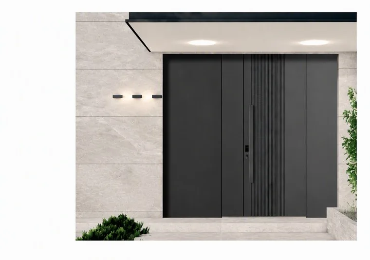 Aluminium entrance door design — illustrative finish
